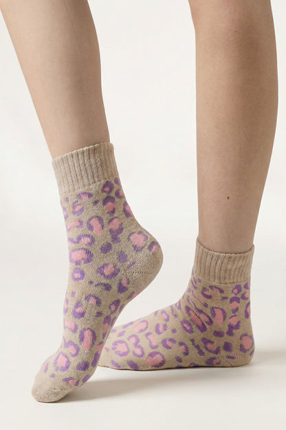 Orchid Petal Leopard Print Ribbed Uphold Comfy Socks