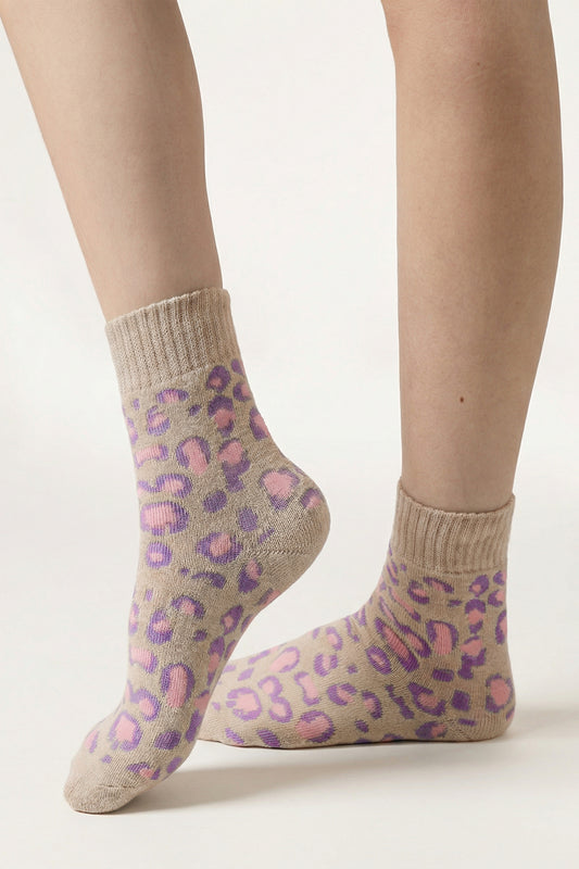 Orchid Petal Leopard Print Ribbed Uphold Comfy Socks