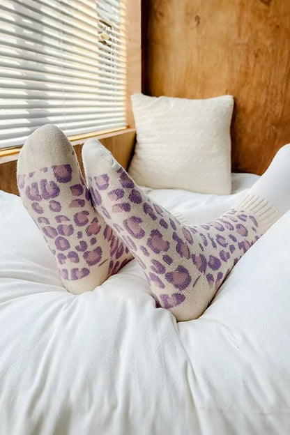 Orchid Petal Leopard Print Ribbed Uphold Comfy Socks