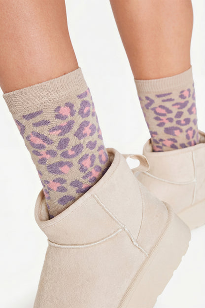 Orchid Petal Leopard Print Ribbed Uphold Comfy Socks